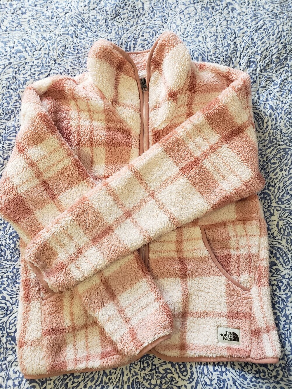 North Face Kids Pink Plaid Sherpa Jacket - Cozy Full-Zip XL - Picture 4 of 11